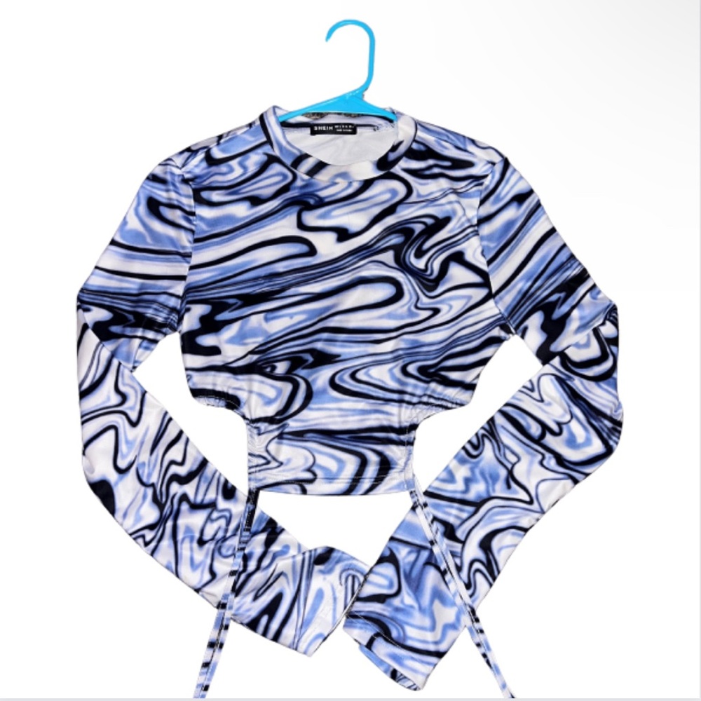 Shein blue swirl crop top